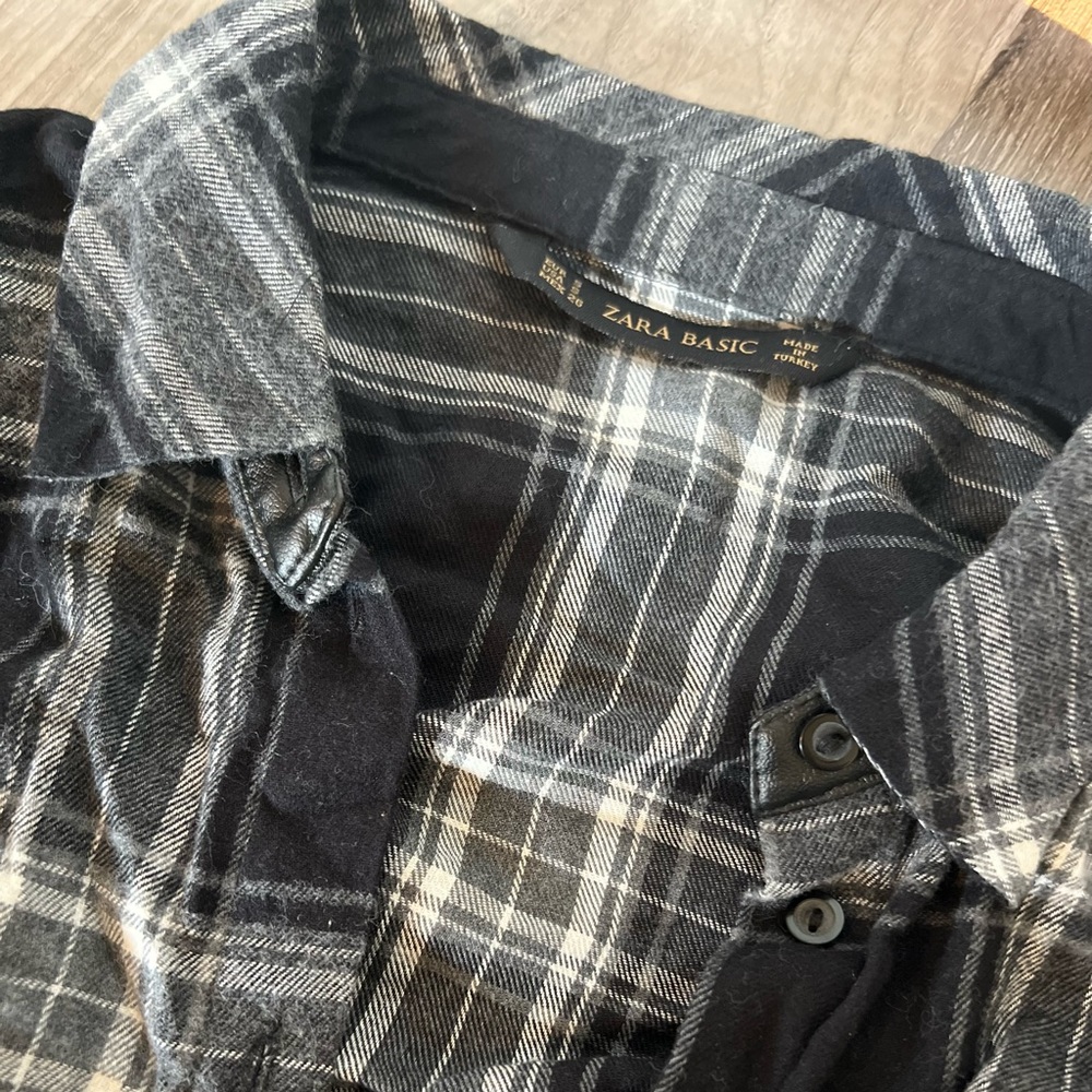 Zara Basic Black & White Oversized Flannel Shirt … - image 2